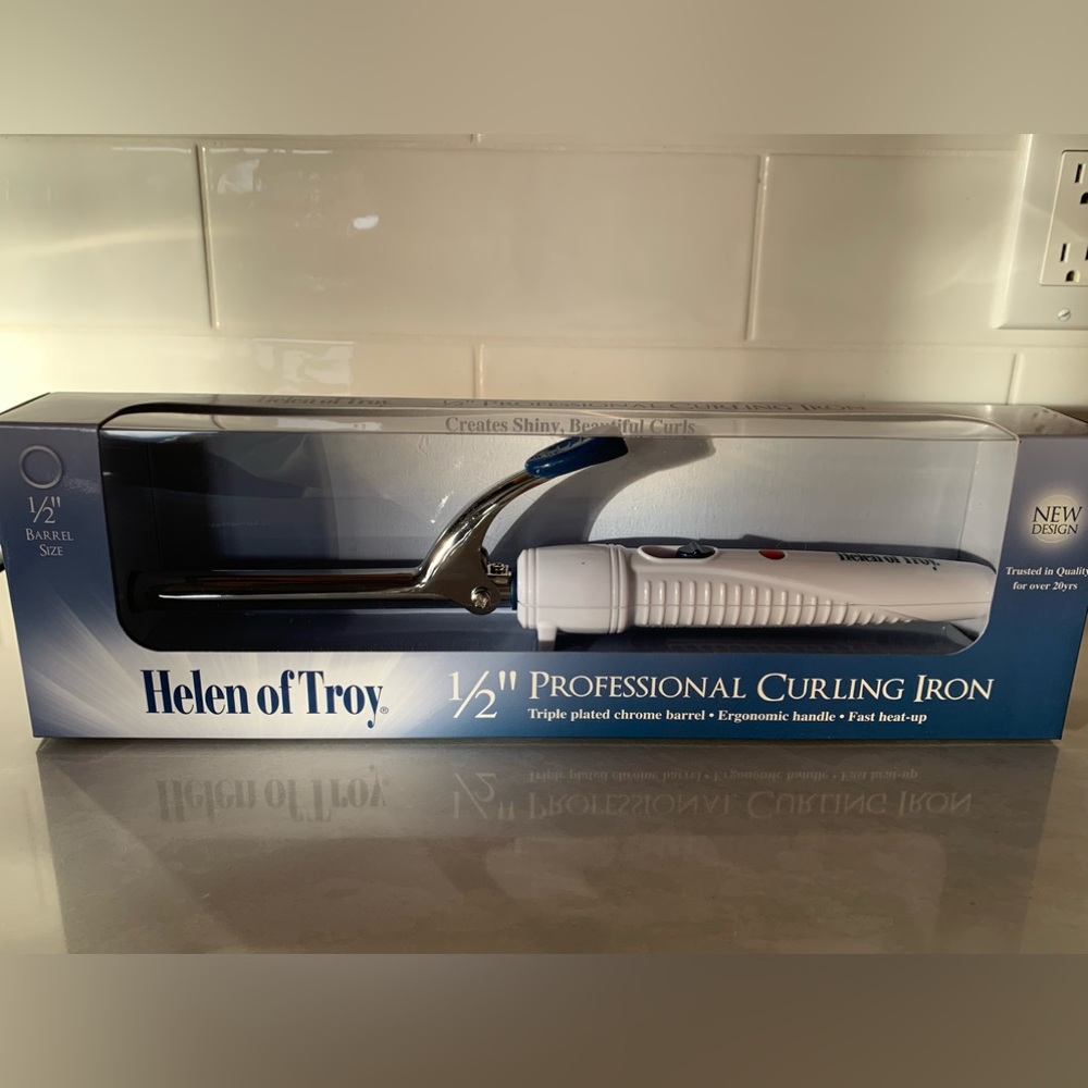 1/2” thumb spring curling iron. Helen of Troy. New triple plated chrome barrel